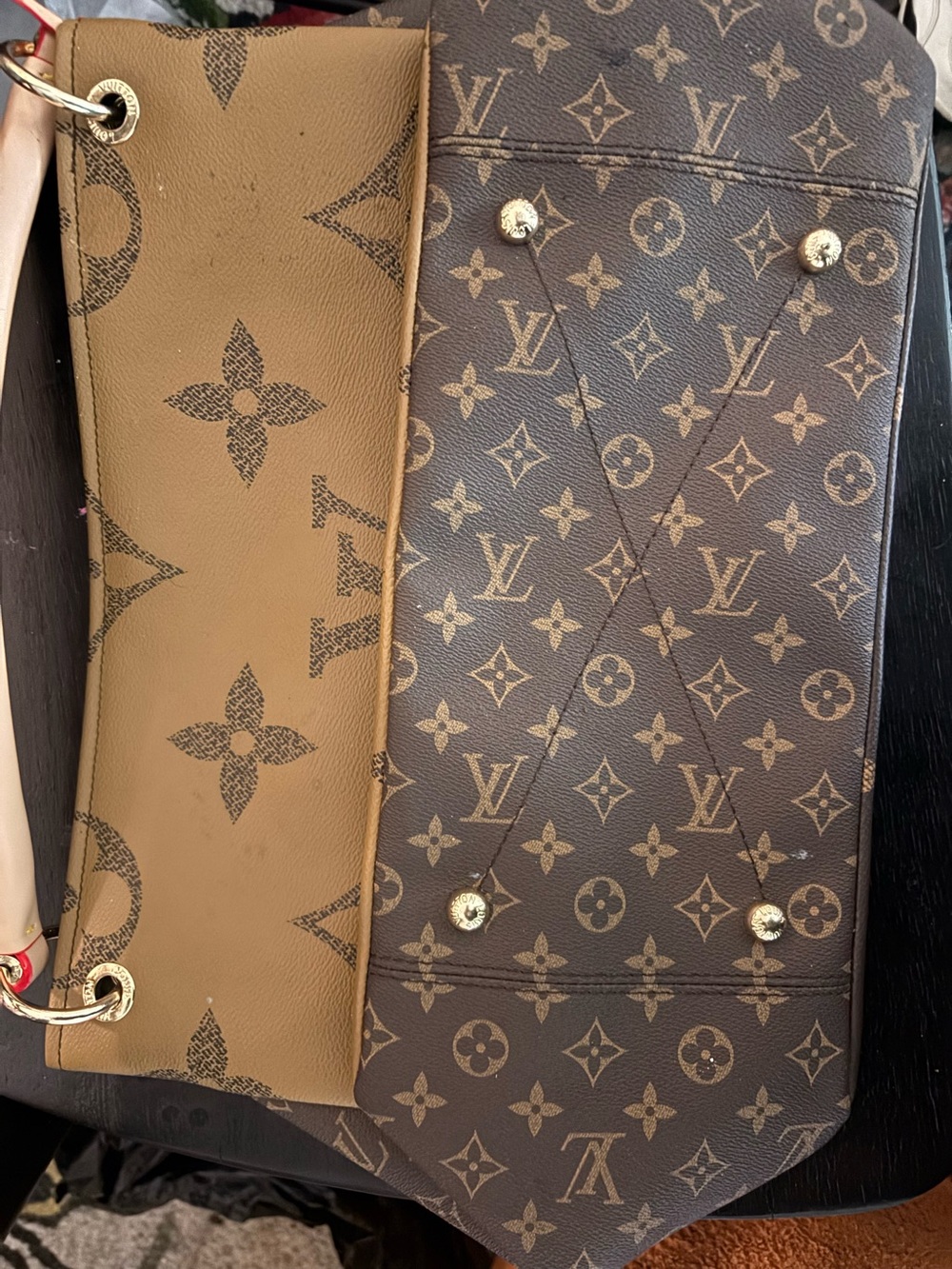 Louis Vuitton Beige Suede Interior Tote with Gold Hardware and red Trim #SP0220
